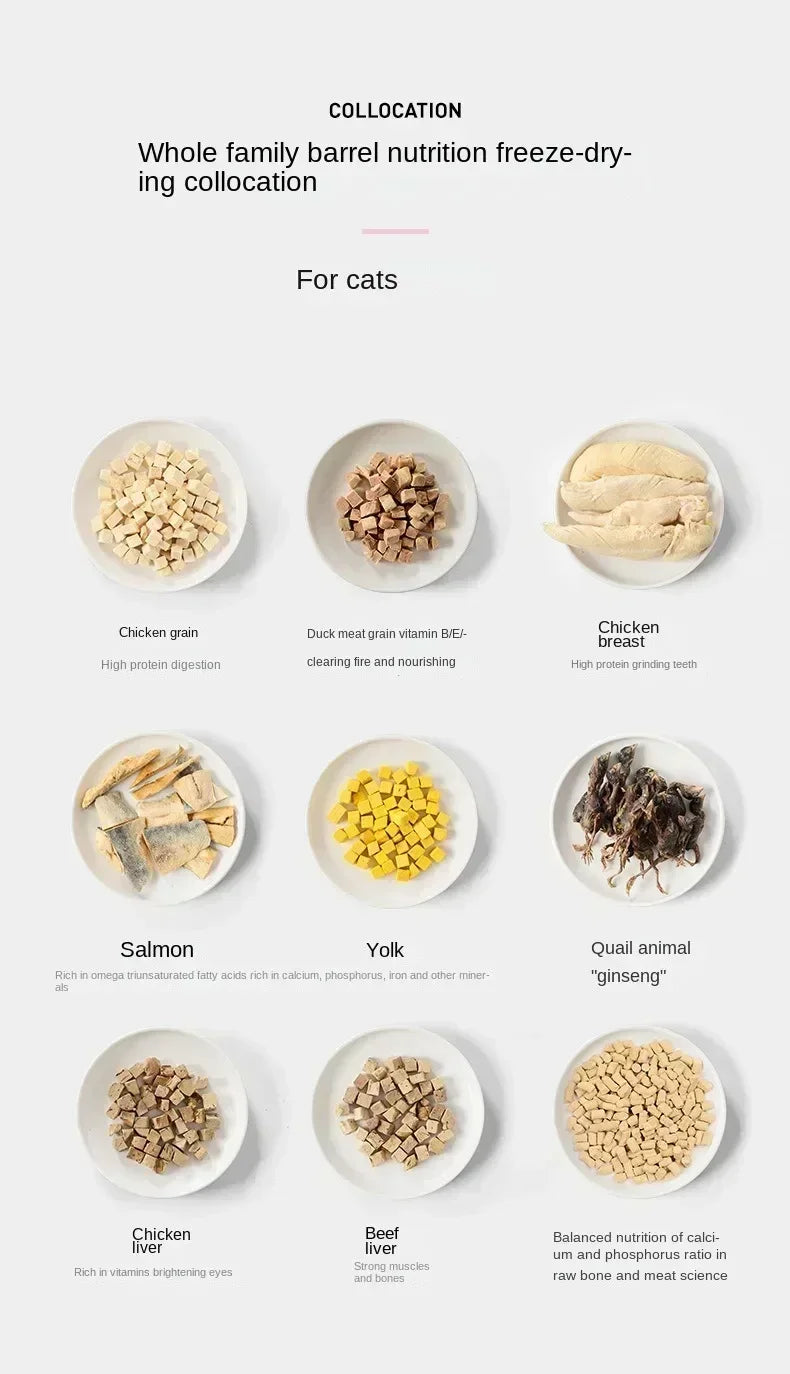 Pet freeze-dried mixed freeze-dried whole-family barrel chicken breast grain duck breast grain small quail cat dog freeze-dried