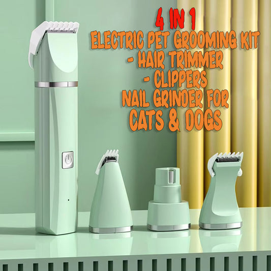 4 in 1 Electric Pet Grooming Kit - Hair Trimmer, Clippers, Nail Grinder for Cats & Dogs